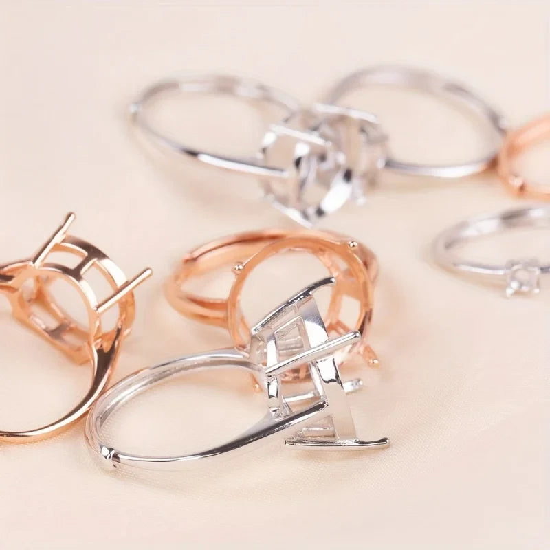 1pc 3-15mm Round 4 Prong Ring Settings Solid 925 Sterling Silver Rose Golden Ring Bezel For Gemstone
