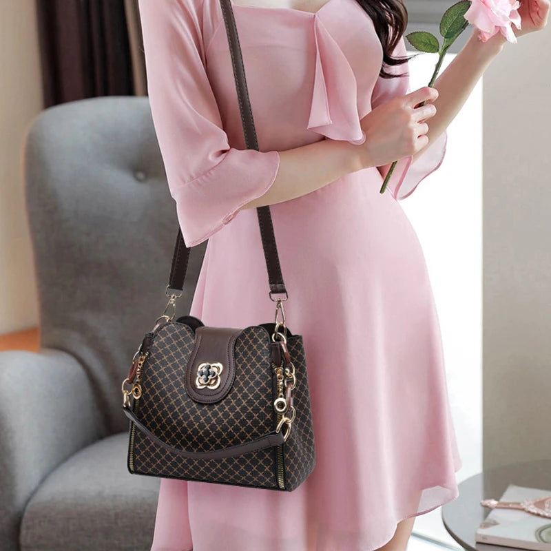 Women Handbag Bag Luxury Design Bucket Shoulder Crossbody Bag Flip Check