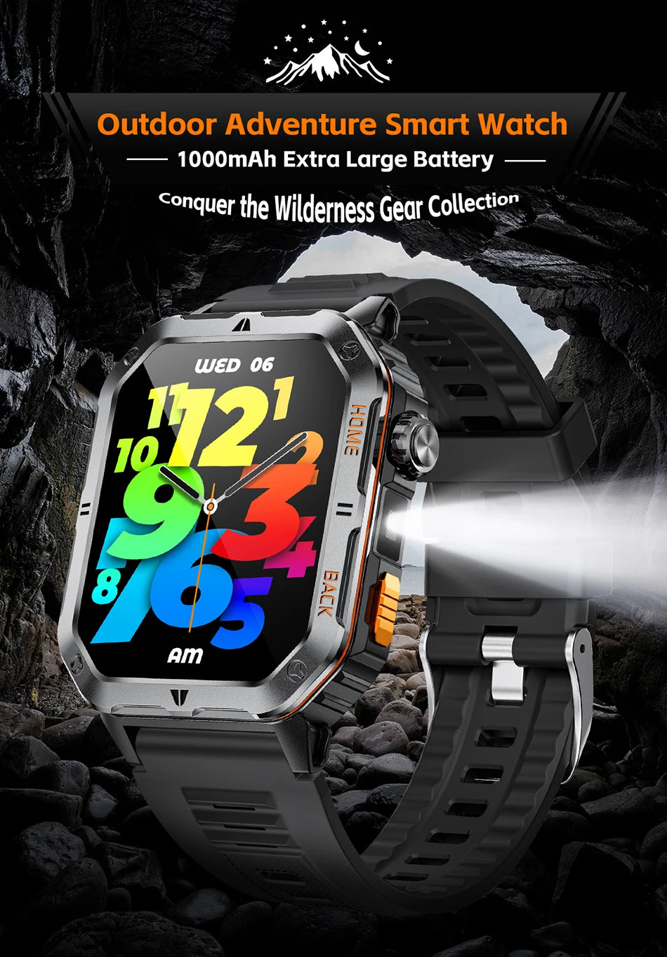 New 1000mAh Battery Outdoor Sports Smart Watch 2.01 inch HD Screen LED Flashlight Bluetooth Talking SmartWatches For Men Women