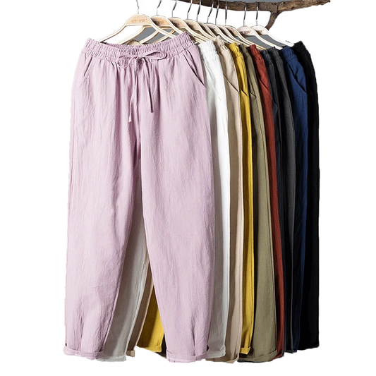 Womens Spring Summer Pants Cotton Linen Solid Elastic waist Candy Colors Pants