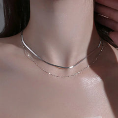 Silver Double Layer Box Chain Snake Clavicle Chain Necklace Female Fashion