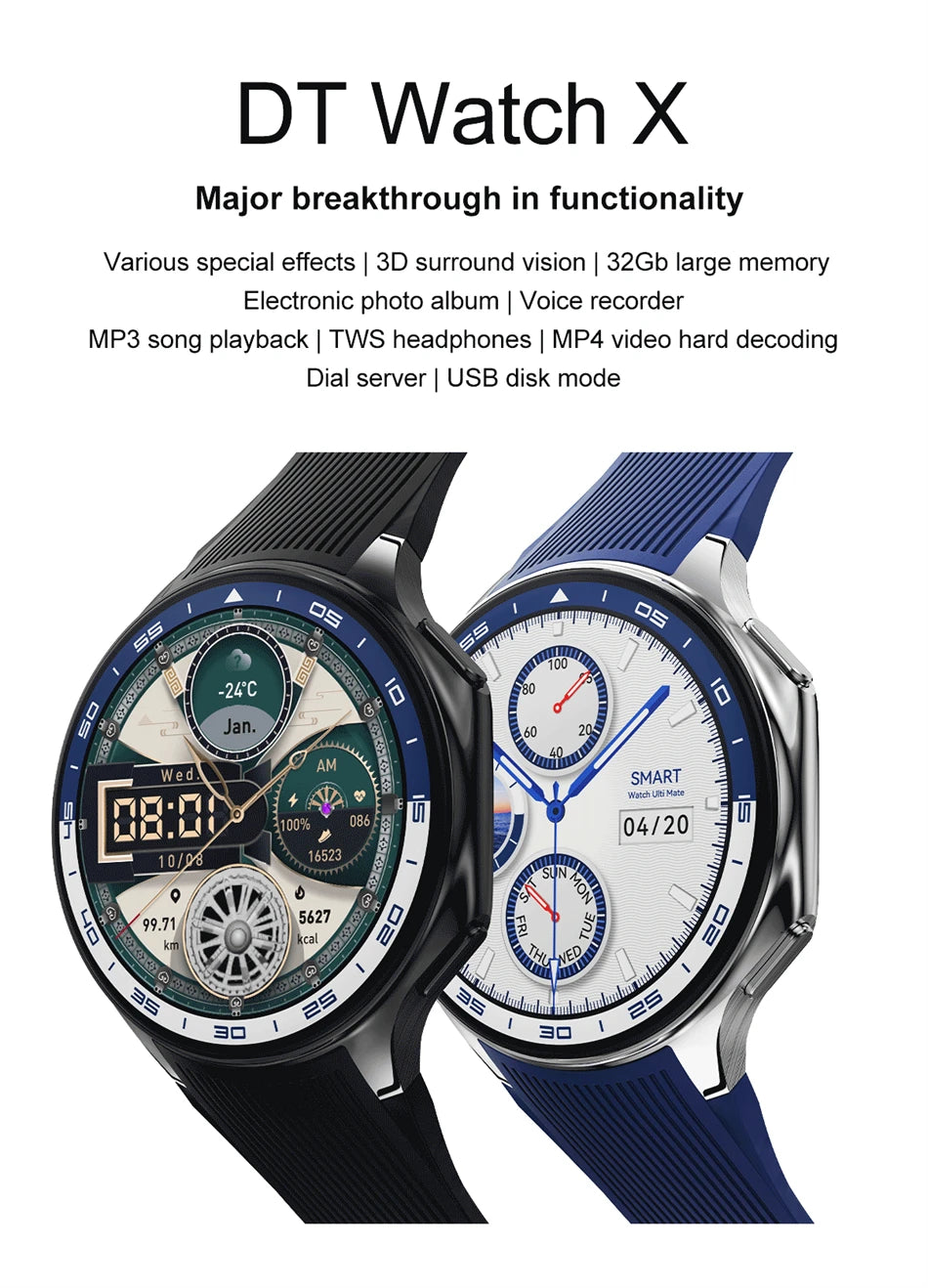 OPPO DT Watch X Bluetooth Call Smart Watch 4GB Memory Recording MP3+MP4 Playback 3D Visual Surround Smartwatches Men 2025 New