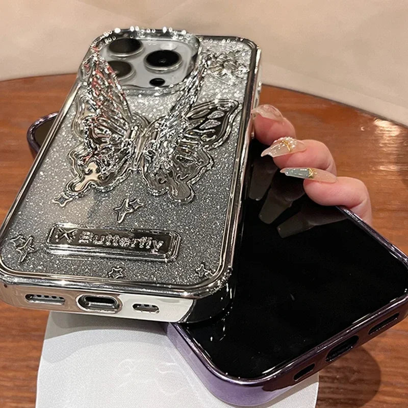 Case for iPhone 15 16 14 12 13 Pro Max 14Pro Bracket Transparent Plating Soft Silicone Cover