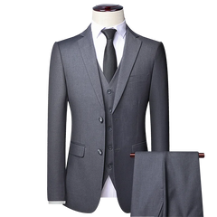 High-quality solid color (suit + vest + trousers) Men's business formal suit