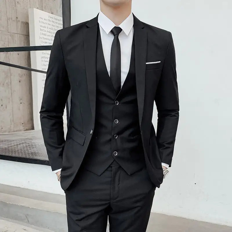 Men's Business Casual (suit + Vest + Trousers) Solid Color Fashion