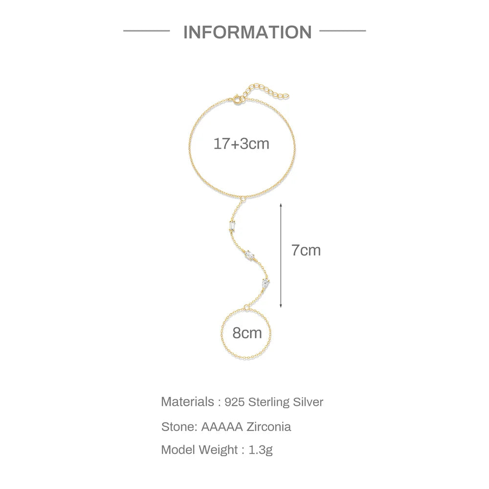 ROXI 925 Sterling Silver Heart/Star Zircon Bracelet With Finger Design For Women Hand Chain Accessories Party Jewelry Gift