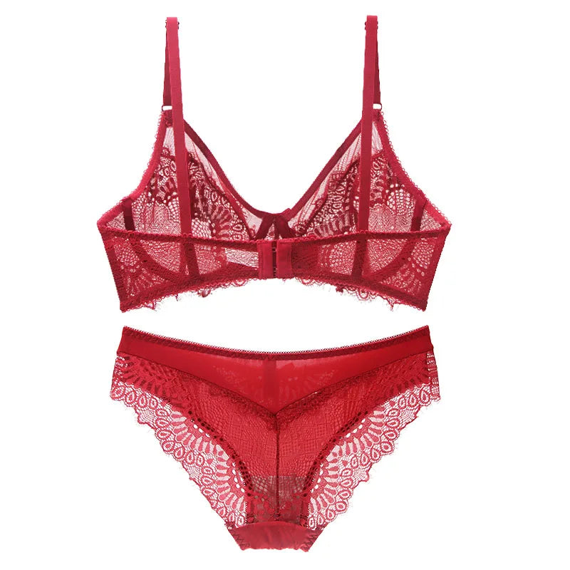 Lace Ultra Thin Thick Bra Panty Big Size Female Lingerie Set Women