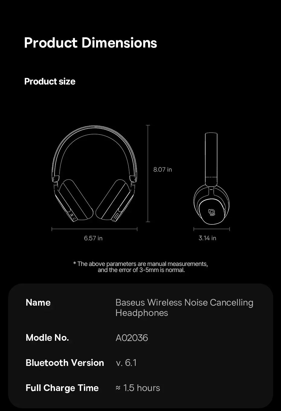 Baseus Inspire XH1 Sound by Bose ANC Wireless Headphone Bluetooth 6.1 48dB Adaptive Noise Cancellation Headset Hi-Res LDAC 100Hr