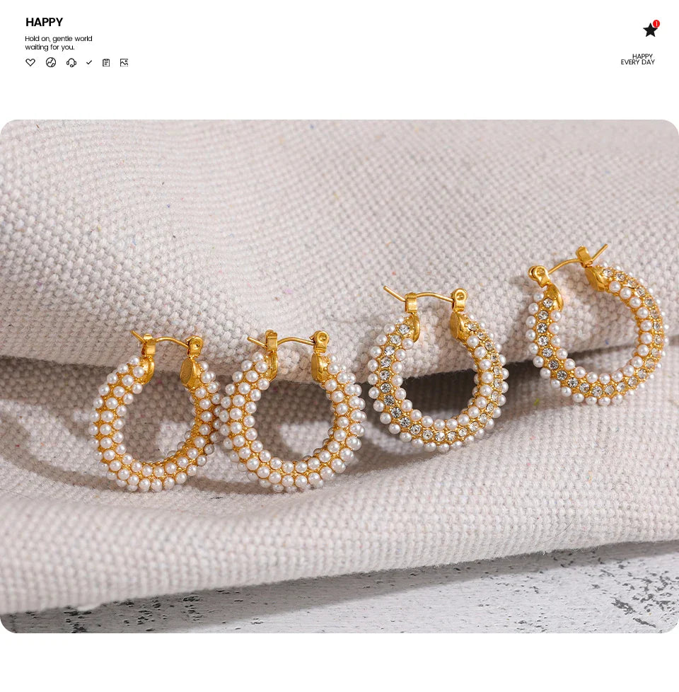 Yhpup Exquisite Luxury Stainless Steel Imitation Pearls Hoop Huggie Earrings Romantic Elegant Fashion Charm Trendy Chic Jewelry