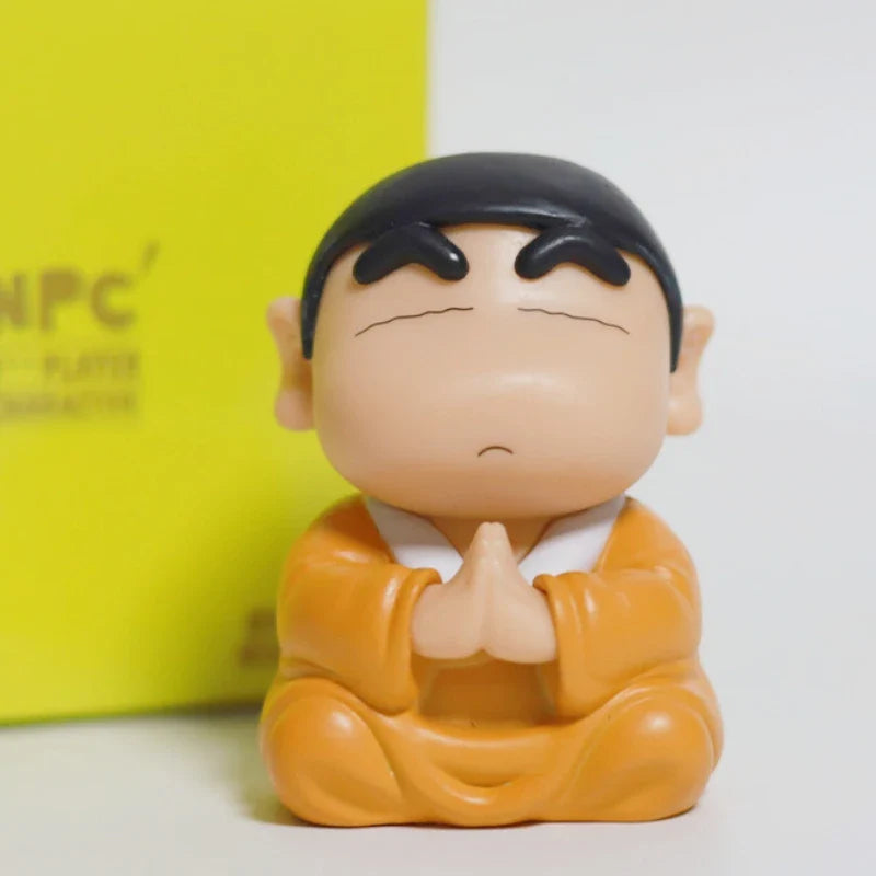 8cm Crayon Shin Chan Cos Buddha Good Luck Compassion Action Figure Funny Kawaii Doll PVC Model Toys Collection Children Gifts