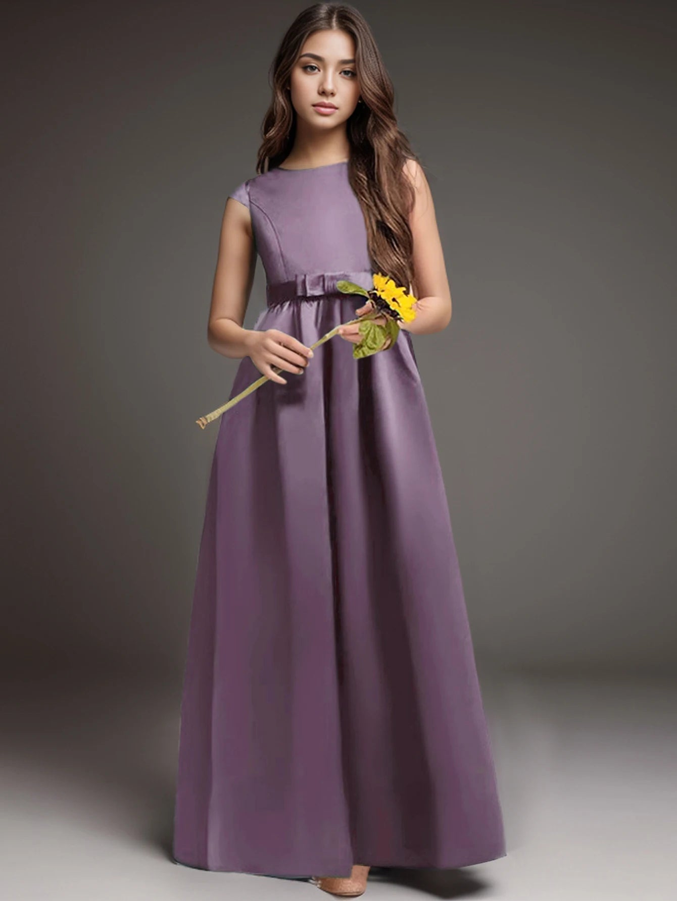 Teen Girl Purple Long Dress for Birthday Party Performance Featuring Elegant Evening Gown