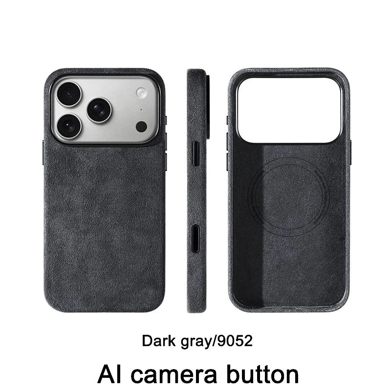 Real Alcantara Magsafe Case for iPhone 17 Pro Max Magnetic Cover with Smart Camera Button Protector Cover for iPhone 17 Pro Max