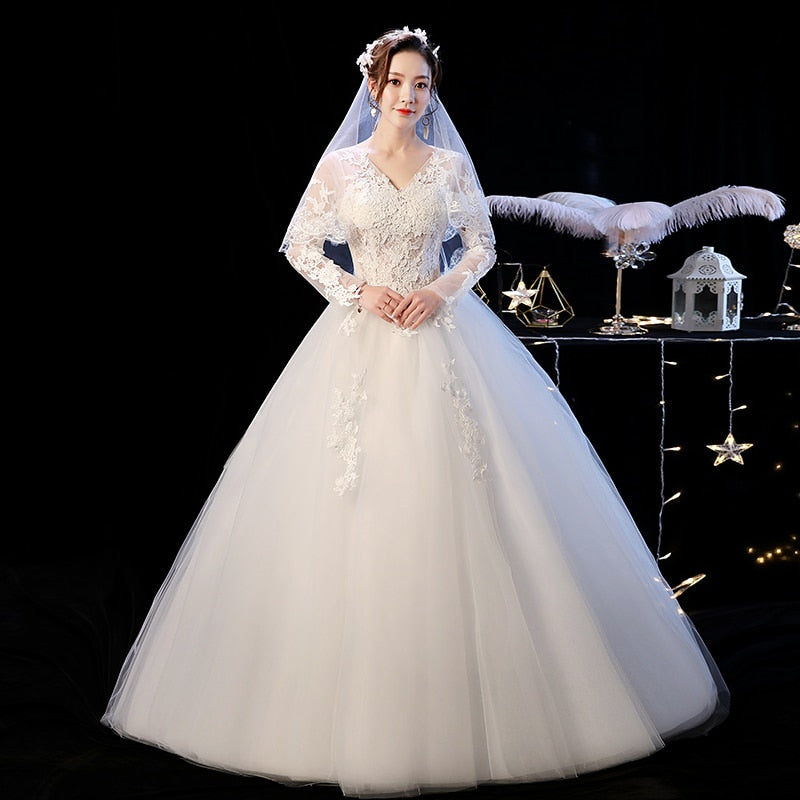 White Bridesmaid Dresses: wedding dress vintage v neck illusion long sleeve ball gown