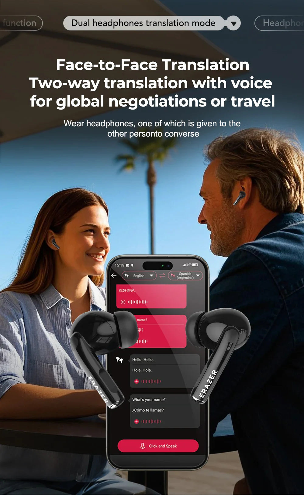 AI Translator Earbuds Erazer XT89PRO Bluetooth Earphones Game Low Latency Wireless Headphones In-Ear Noise Reduction Softpads