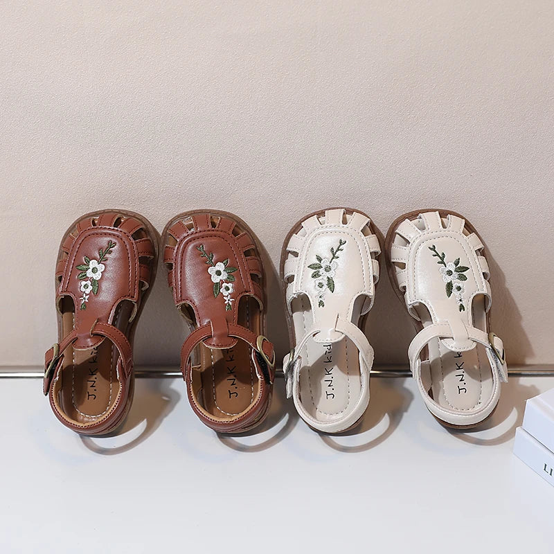 Princess Sandals Summer Covered Toes Embroidered French Style Baby Girls