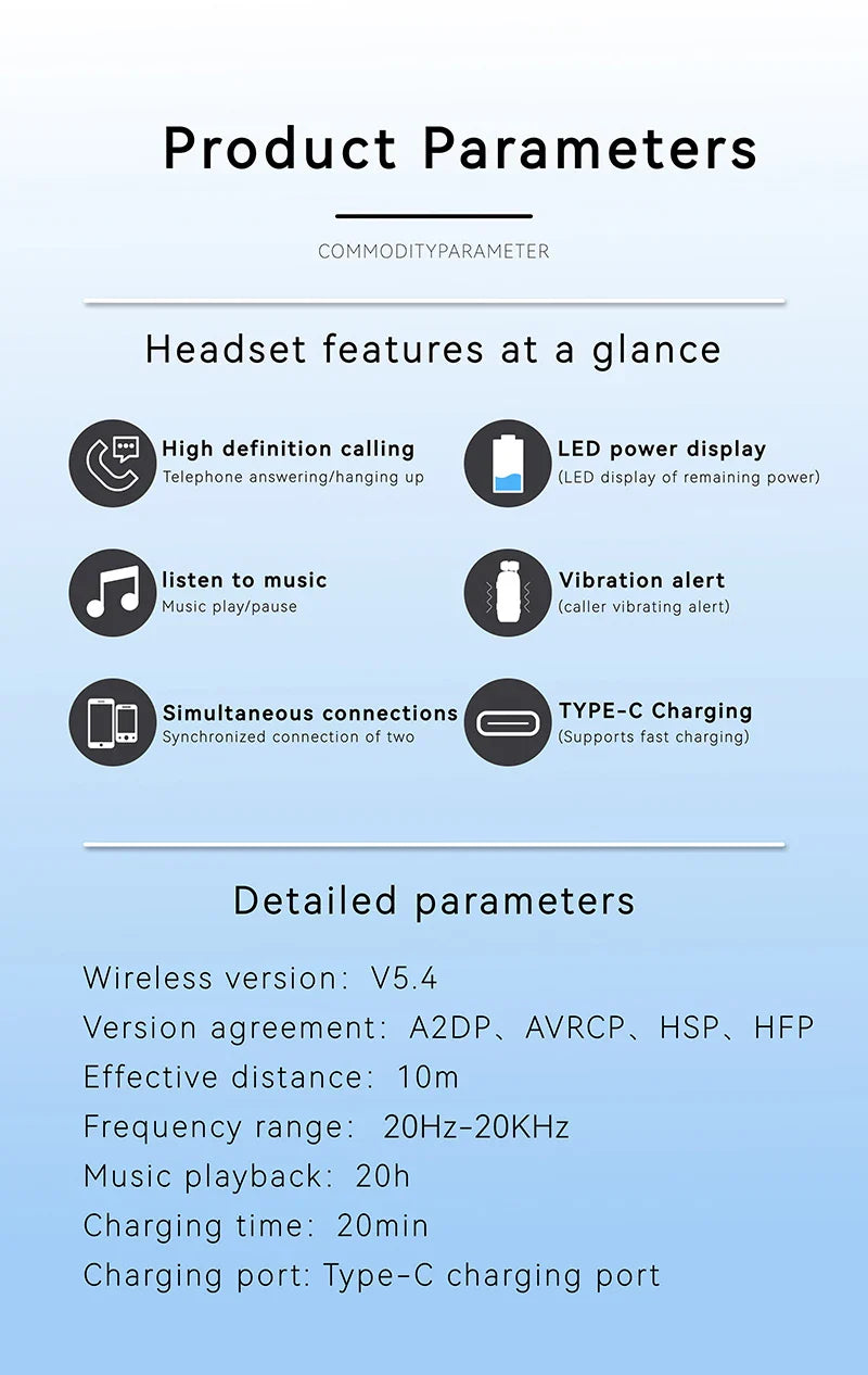 K88 Lavalier Business Bluetooth 5.4 Headphone Talk/Music Time 20 Hours, LED Digital Display,Noice Cancelling Wireless Earphones
