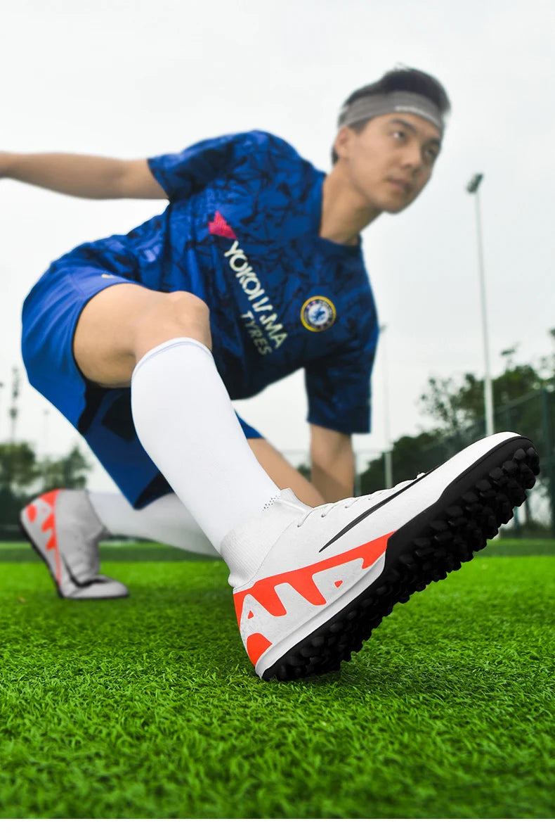 Men Soccer Cleats High Ankle Football Boots TF/FG Training Outdoor Long Spikes