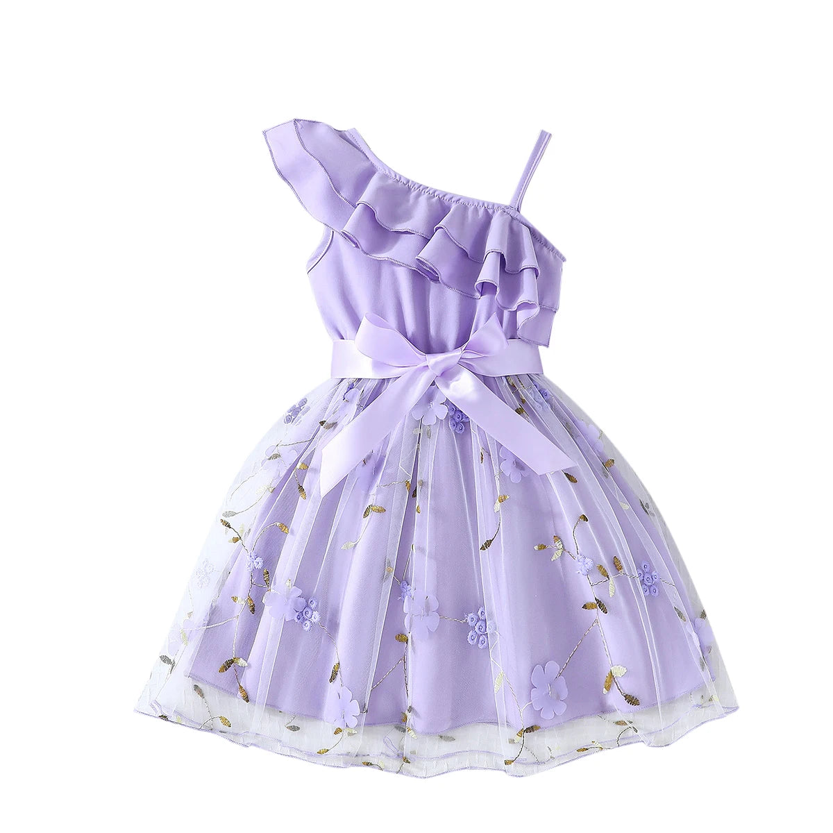Dress For Kids 2-7 Years old Birthday Ruffled Embroidered Sleeveless Floral Princess