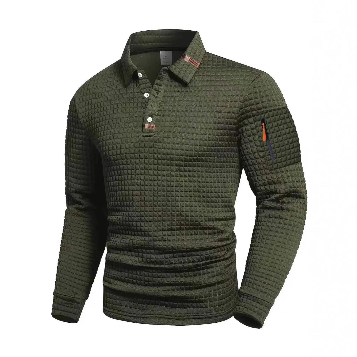 Men's New Autumn-Winter Solid-Color Checkered Patchwork Armless True Pocket Fashionable High-Quality Daily POLO Shirt Top