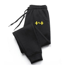 Barbell Printed Fleece Men's Trousers Autumn Winter Pants Fashion Drawstring