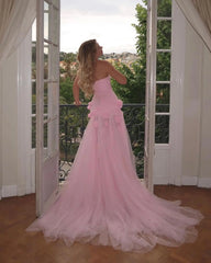 Chic Baby Pink 3D Flowers Mermaid Evening Dress Elegant