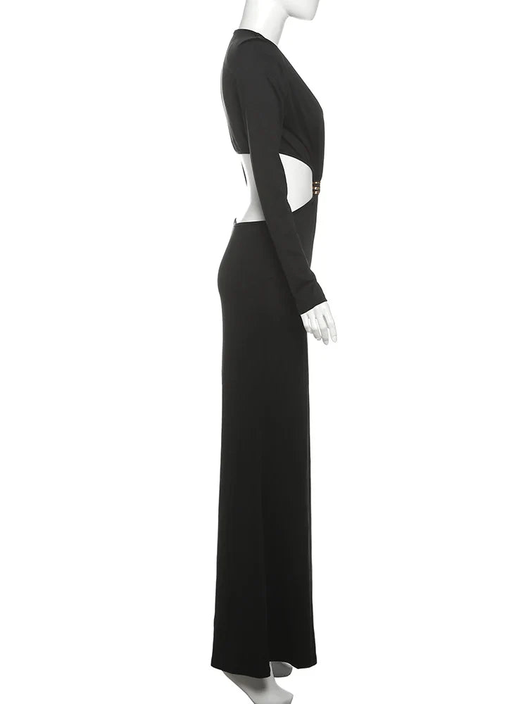 kliou Waistless V-neck Women Maxi Dresses Classic Elegant Lapel Full Sleeve V-neck Sheath Vestidos Female High Street Bodycon