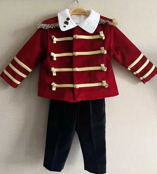0-6Y Boy Autumn Nutcracker Handmade Embroidery Burgandy Outfit Suit for Birthday Photograhpy Holiday Casual Christmas C167