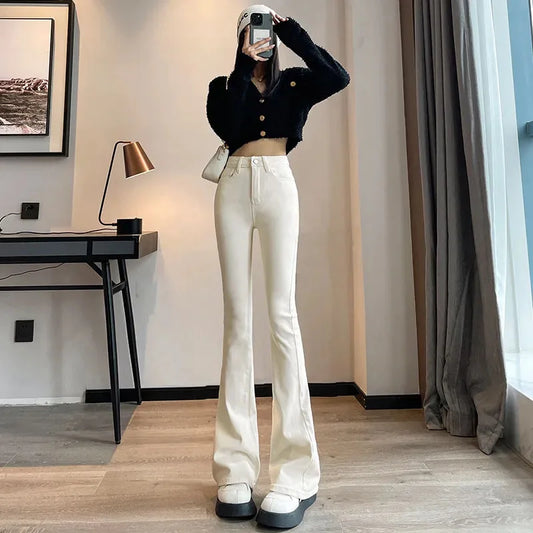 Korean Style High Waisted White Jeans Ladies Fashion Slim Fit