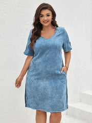 LIH HUA Women's Plus Size Denim Dress Summer Slim Dress Casual Dress