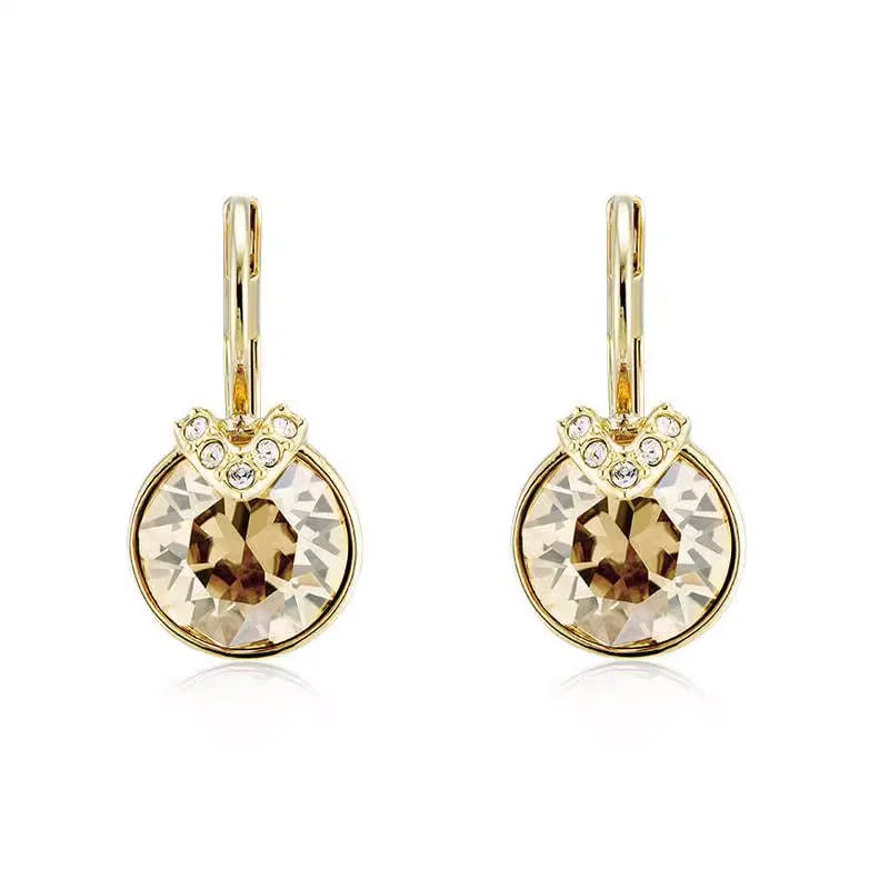 Bella V Drop Earring for Women Christmas Birthday Genuine Crystals from Austria Round Cut Dangle Silver Color Pierced Jewelry