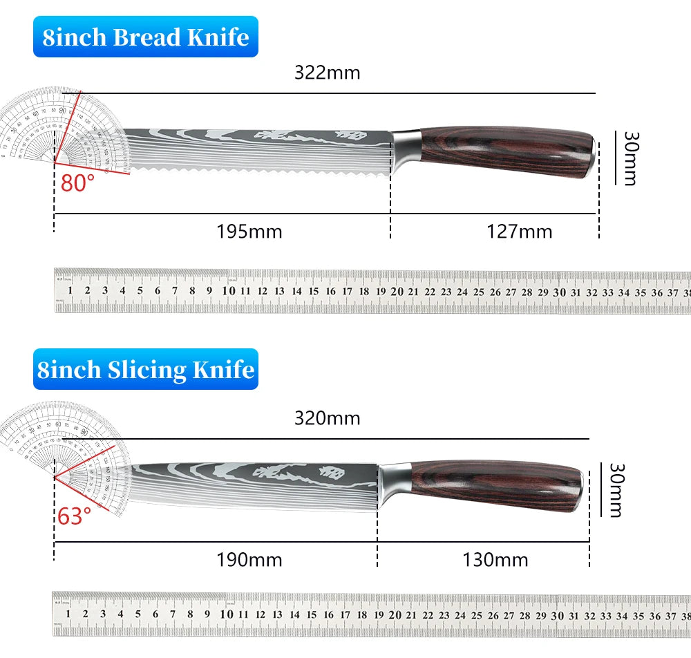 Japanese Kitchen Knives Set Laser Damascus Pattern Chef Knife Sharp