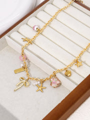 Creative Stainless Steel Starfish Flower Pendant Golden Color Necklace Ladies Charm