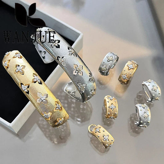 Italian hand-brushed craftsmanship palace style retro women's ring bracelet necklace earring set fashion romantic party gift