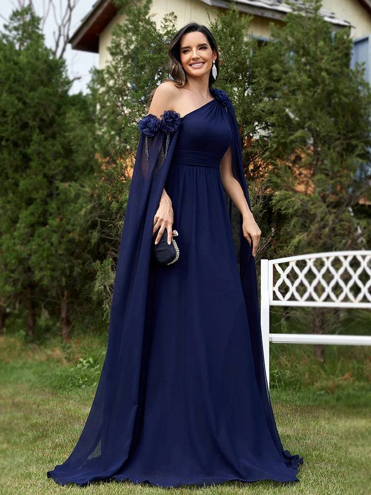 Formal attire Dresses: Chiffon Streamer Navy Evening Dress Long Elegant Dress