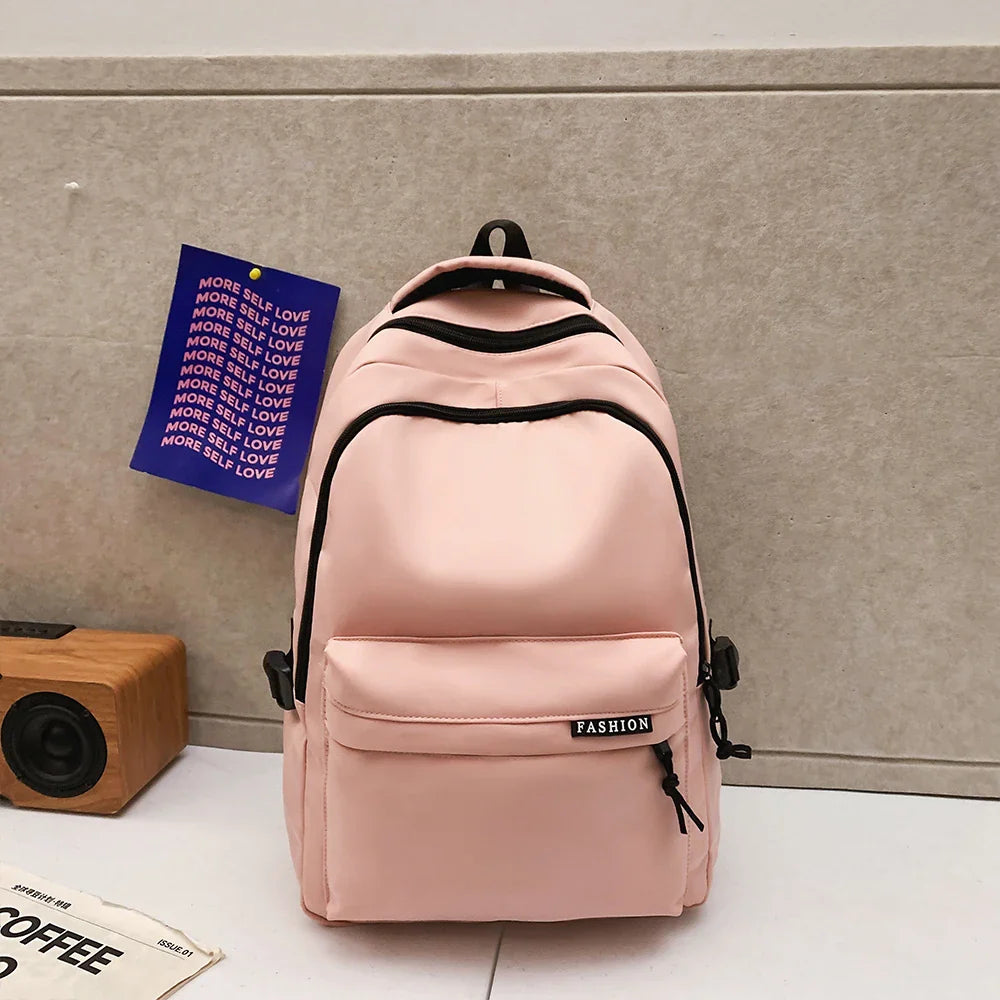 Large Capacity Solid Color Backpack for High School Students, Simple Black Travel Backpack for Middle School Students