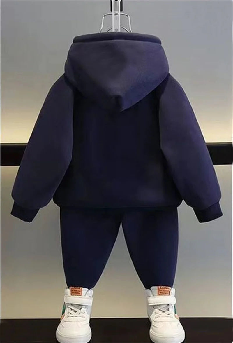 2023 New Boys Suit Autumn Winter Kids Warm Thicken Fashionable Set Children Cotton Sweatshirt And Pants 2Pcs Outfits For 2-10Y