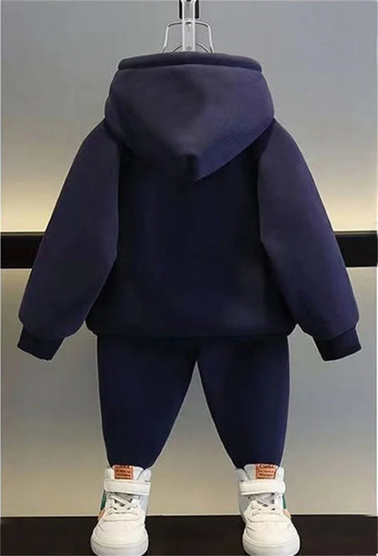 2023 New Boys Suit Autumn Winter Kids Warm Thicken Fashionable Set Children Cotton Sweatshirt And Pants 2Pcs Outfits For 2-10Y