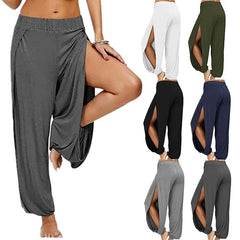 Women Fashion Yoga Pants High Waisted Slit Wide Leg Haren Pants Gym Leggings