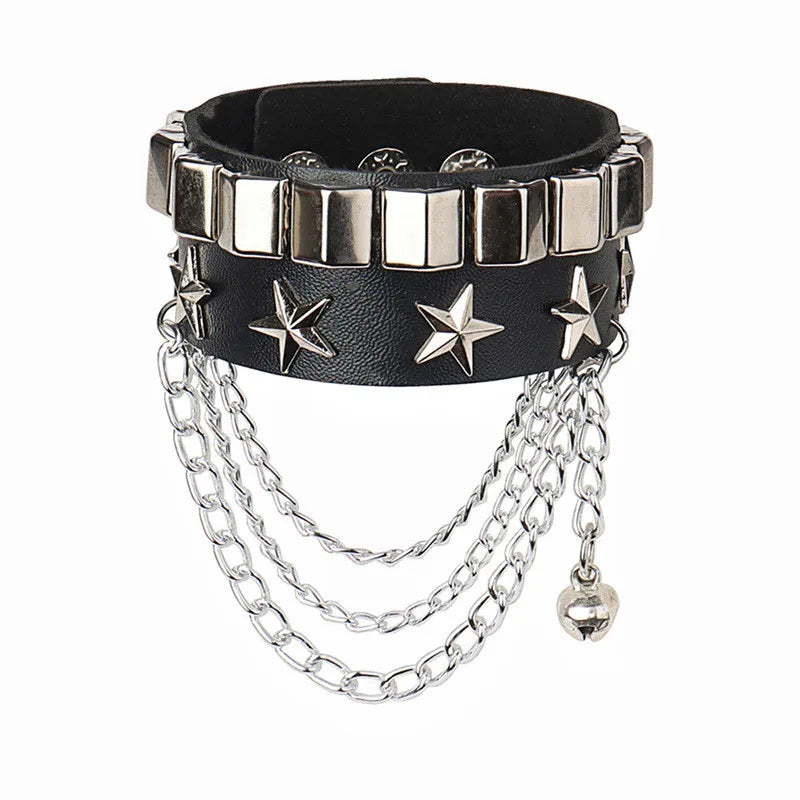 2022 New PU Leather Bracelet Punk Bracelet Adjustable Skull Goth Cuff Bracelet Gothic Rivet Buckle Wristband for Men Women