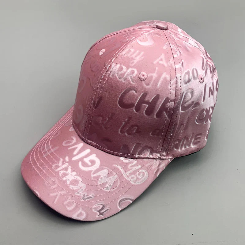 New Kpop Shiny Reflective Graffiti Letter Men Women Baseball Hats Cotton Comfortable Street Tie-dyed Fashion Sport Hip Hop Caps