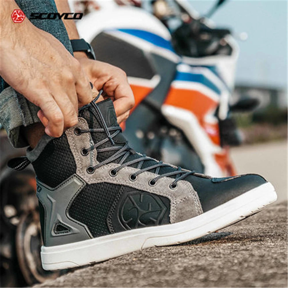 Scoyco Motorcycle Shoes Anti-Skip Breathable Shockproof Touring Casual High Ankle Autumn Summer Riding Boots