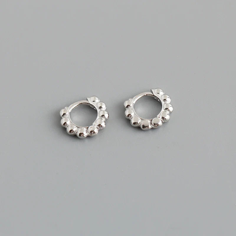 WANTME 925 Sterling Silver Simple Fashion Glossy Beads Gold Huggies Hoop Earrings for Women Gothic Piercing Jewelry Accessories
