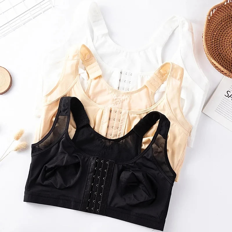Front Closure Posture Corrector Lift Up Bra Women Push Up Cross Back Underwear