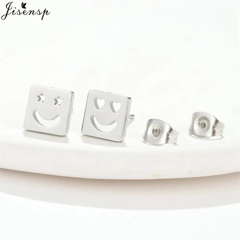 Mini Stainless Steel Earings Fashion Jewelry Cute Heart Music Leaf Bunny Sun Stud Earrings for Women Lion Ear Studs Pendientes