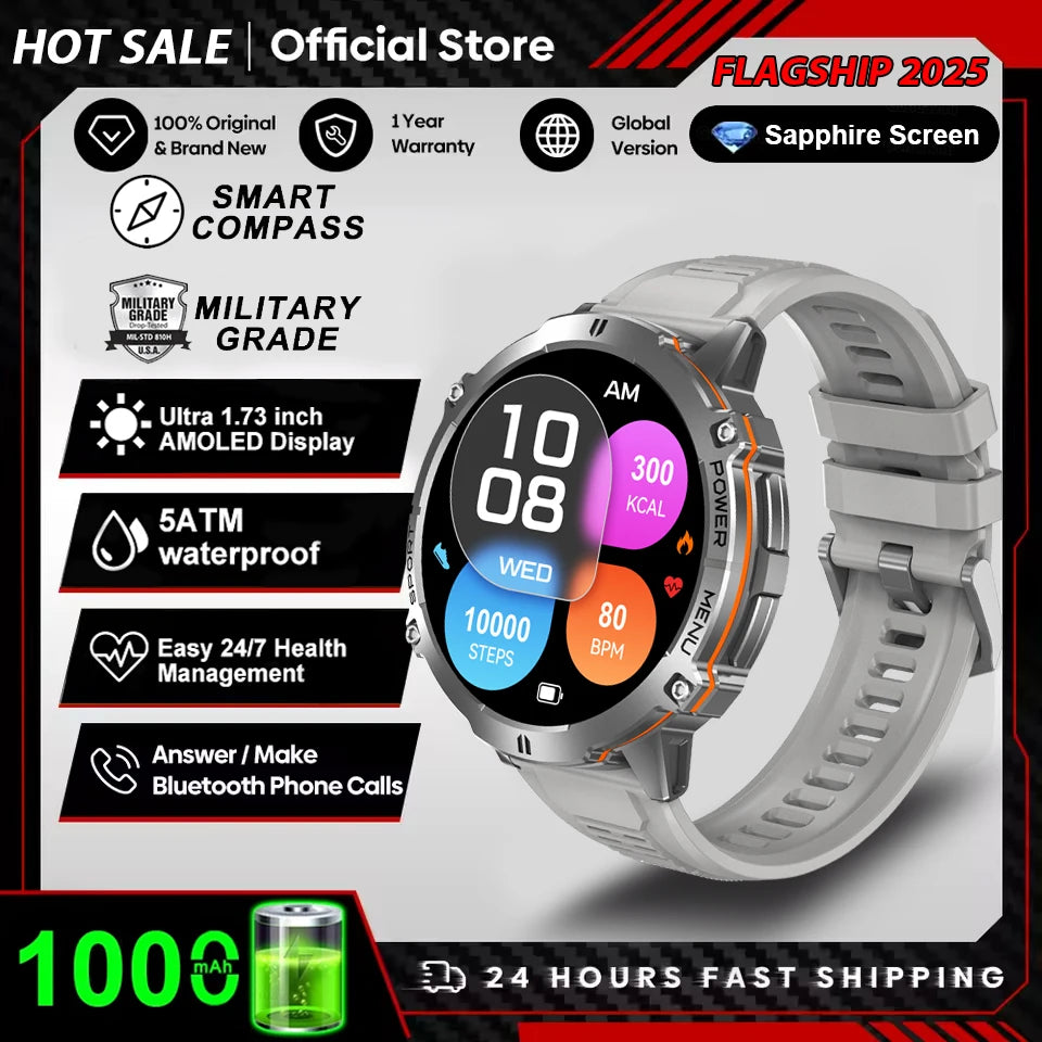 T-Rex 3 Military Grade 1000mAh Battery Smart Watch 10ATM Waterproof GPS Compass Altimeter Call AMOLED Men Swim Sports Smartwatch