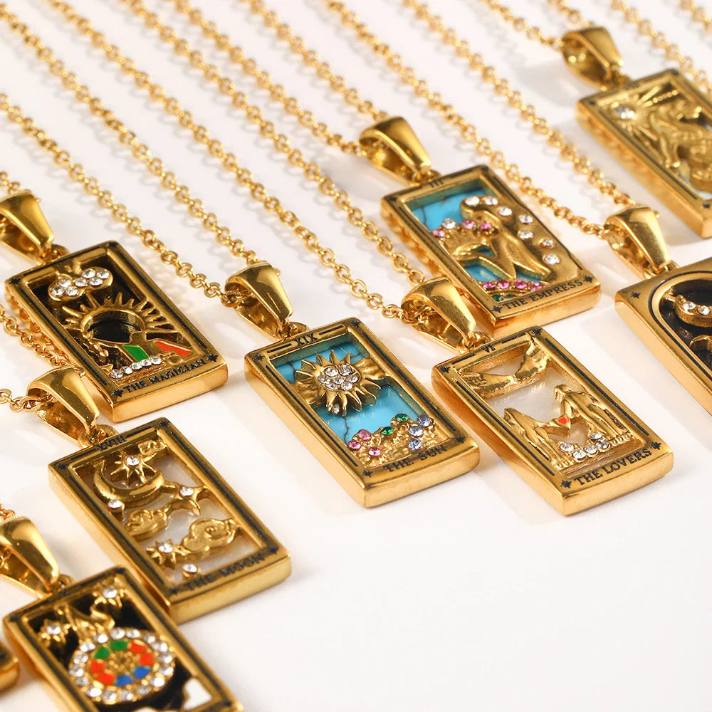 E.B.belle Original New Tarot Queen Lover Magician Moon Necklace Tarnish Free Stainless Steel Jewelry 18K Gold Plated Decoration