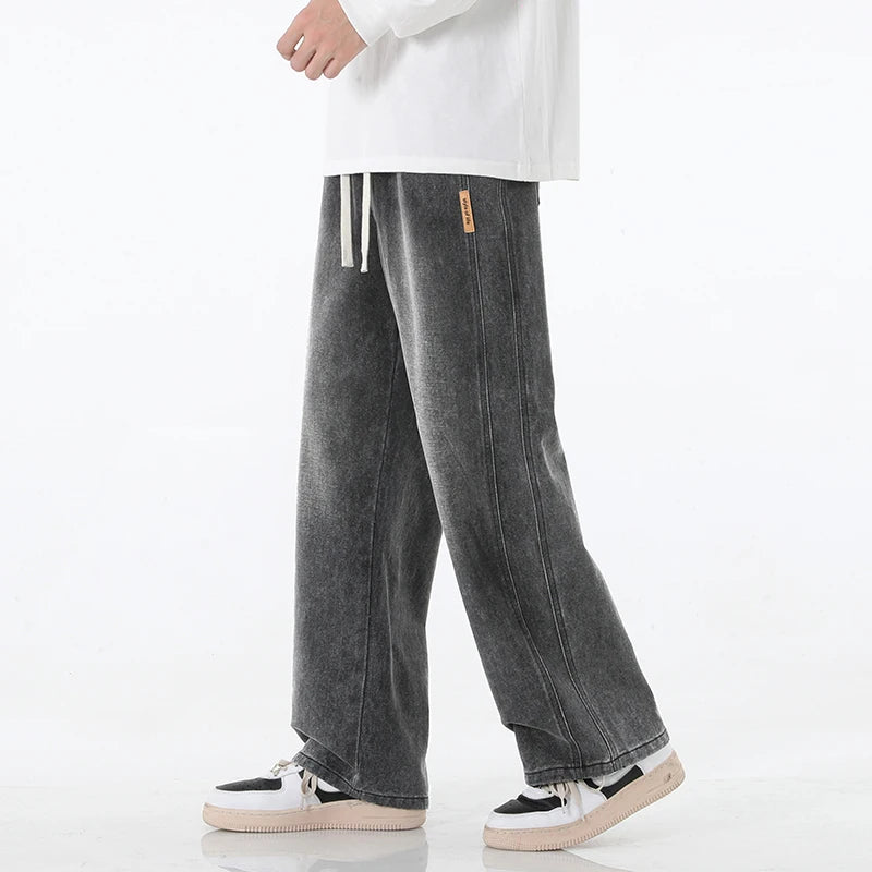 Baggy Men's Straight Leg Jeans Fashion Patchwork Hip Hop High Street Wide Leg