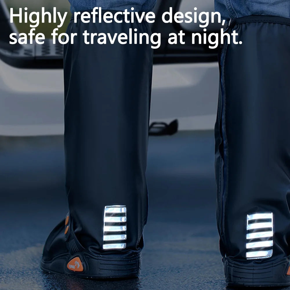 New Upgrade Rain Boot Shoe Cover Waterproof with Reflector High Top Clear Shoes Dust Covers Motorcycle Bike Rain Cover Snowproof