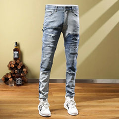 Blue Hole Trend Small Foot Pants Men's Casual Slim Comfortable Breathable