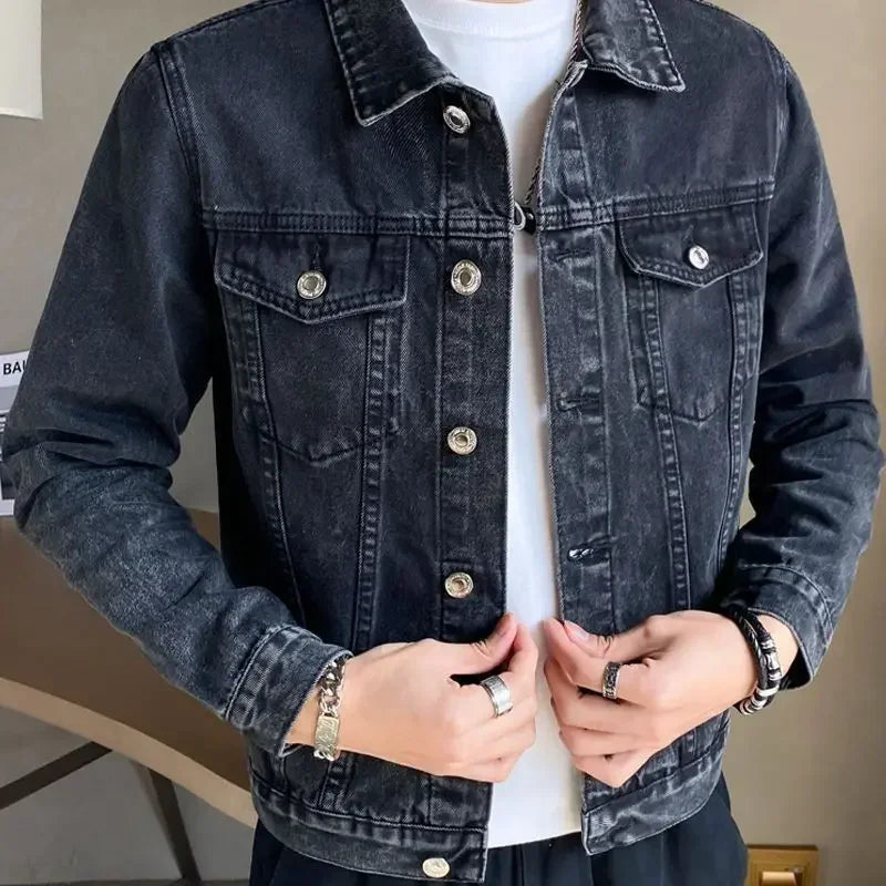 Jeans Coat for Men Black Autumn Denim Jackets Man
